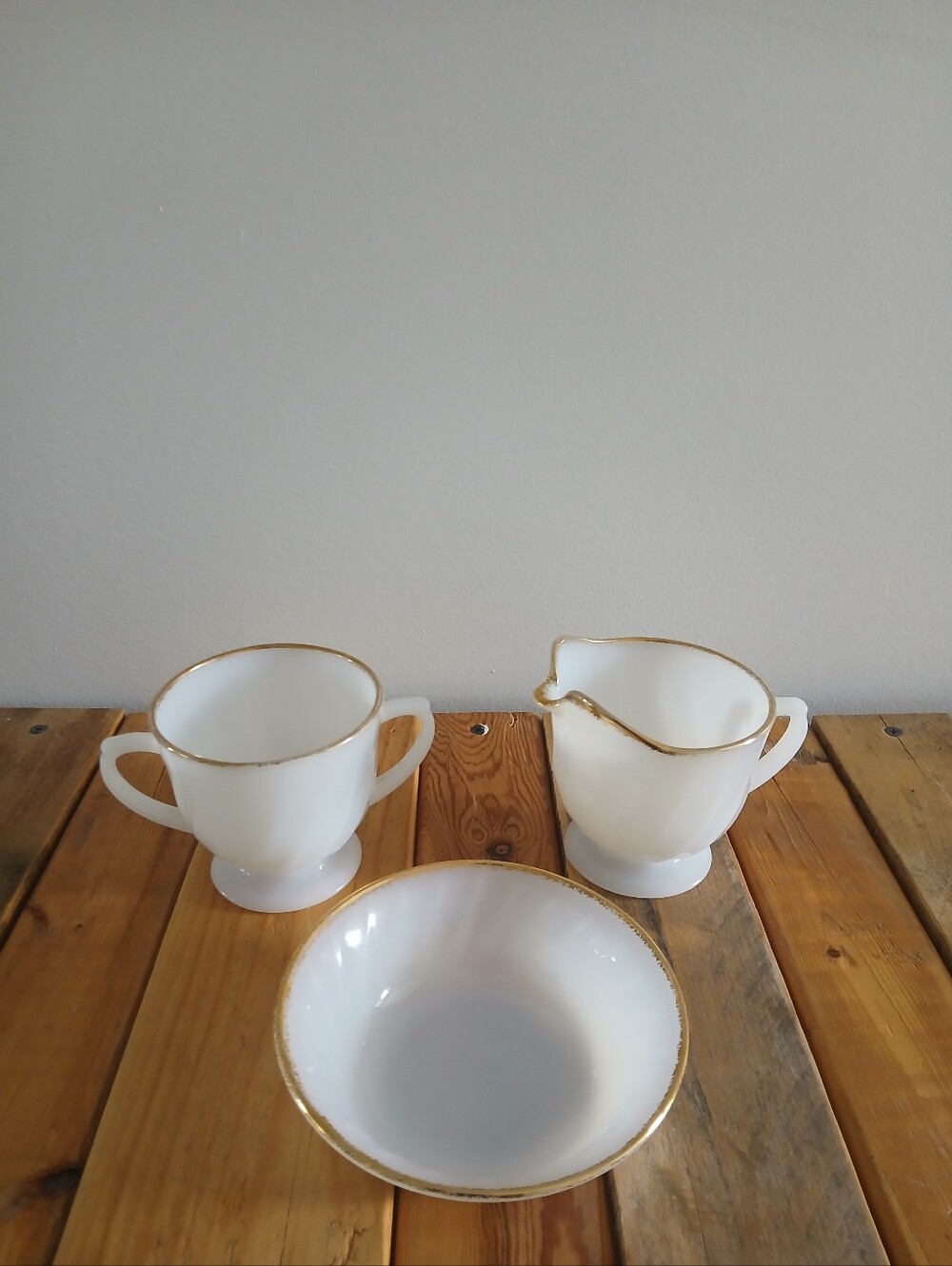 Vintage Anchor Hocking FireKing Golden Anniversary Milk Glass Sugar-creamer
